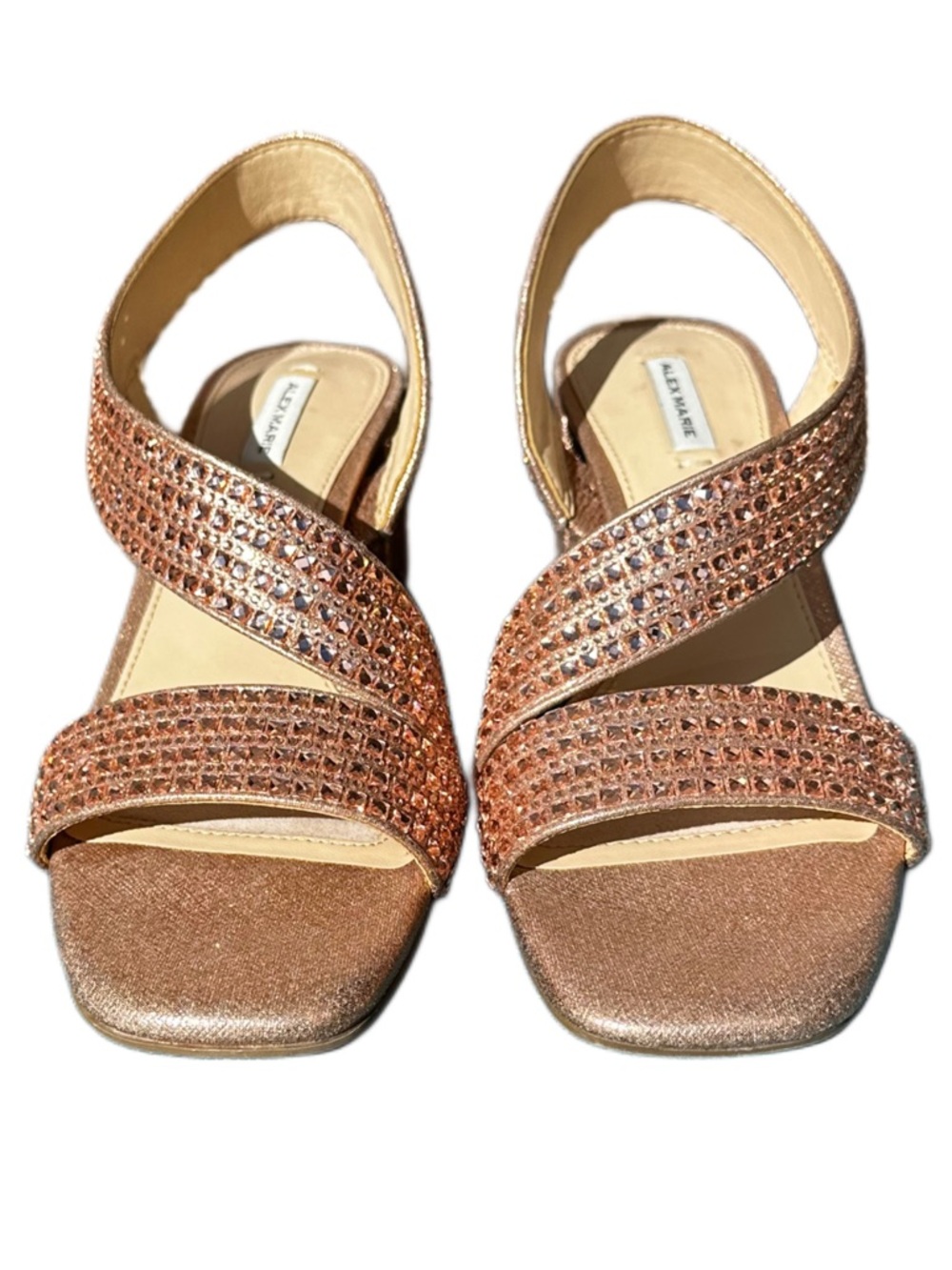 Alex Marie Crystals Rose Gold Strappy Slingback Sandals rhinestones New size 6
